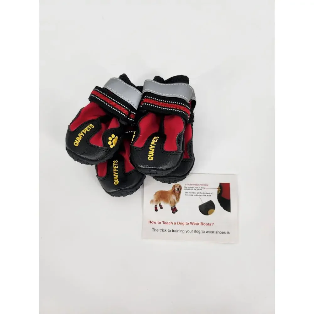 QUMY Red & Black Dog Booties with Rubber Sole – Size 2 (Set of 4)